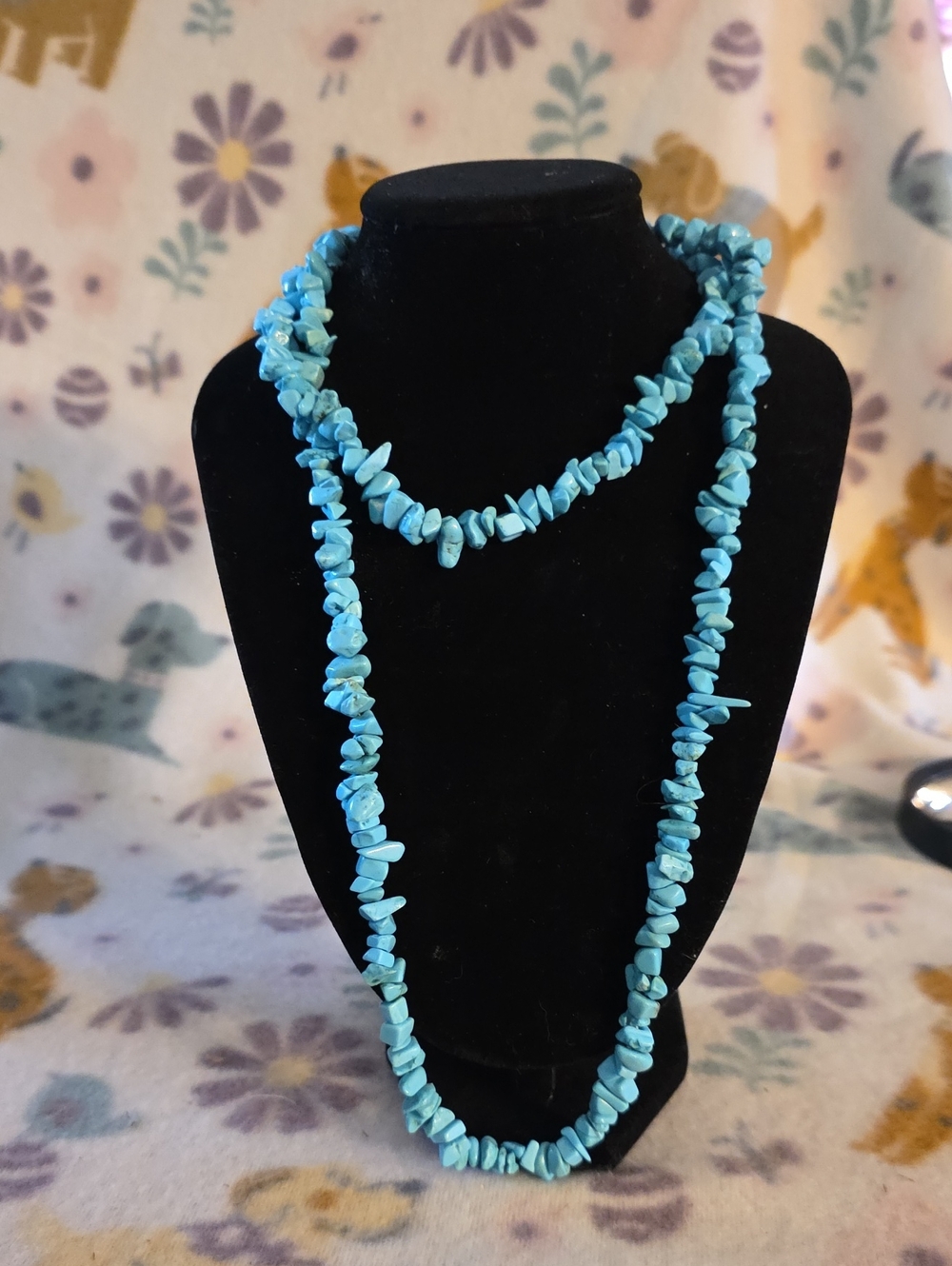 Turquoise Chip Bead Necklace - Blue Stone Strand